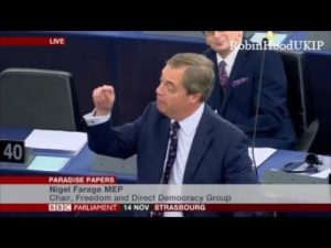 Nigel Farage "beheads" George Soros on the Parliament floor. "I think we are looking at the worst level of international/political collusion in history." - conspiracy