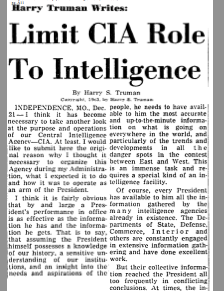 After JFK was killed, former president Truman called for the abolition of CIA covert operations - JFK Facts