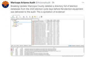 Maricopa deleted full election databases from the 2020 election cycle days before the election equipment was delivered to the audit. This is spoliation of evidence! : conspiracy